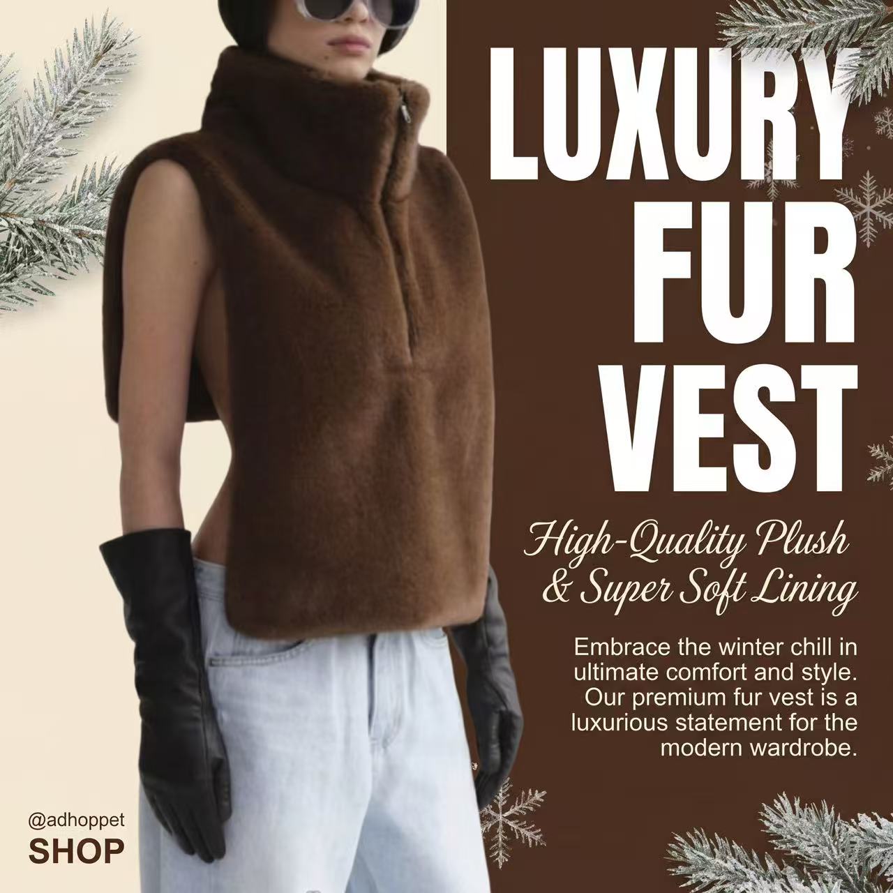 FAUX FUR MOCKNECK VEST/brown